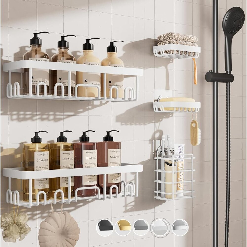 Adhesive Shower Caddy 5-Pack,Heavy Weight Bearing,Large Wall Mounted Shower